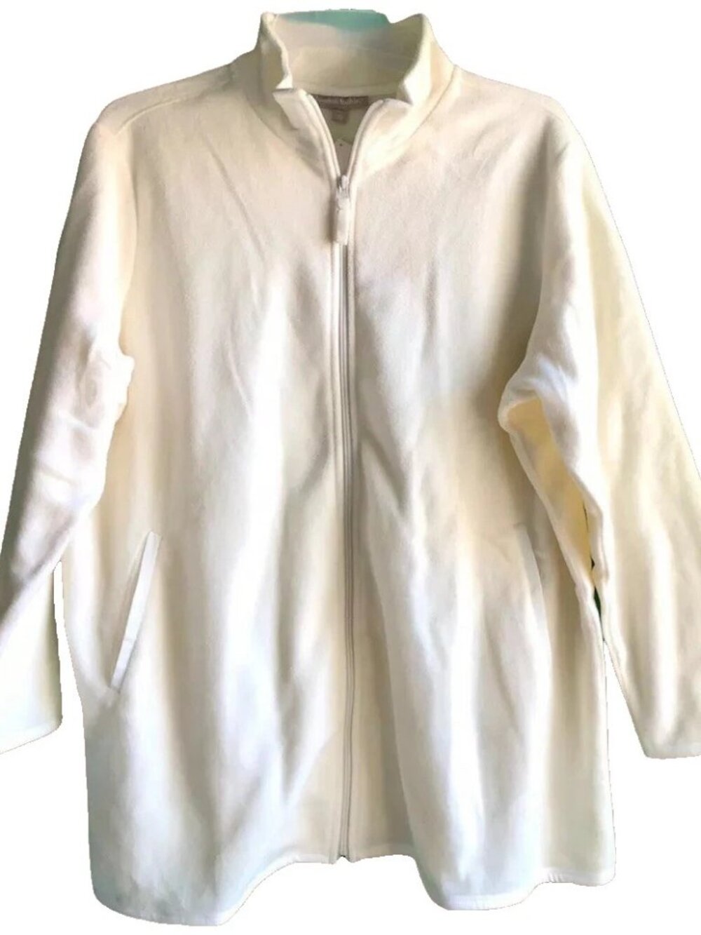 Woman Within Full Zip Coat Sweater Mock Neck Women Cream White Size LX 22/24